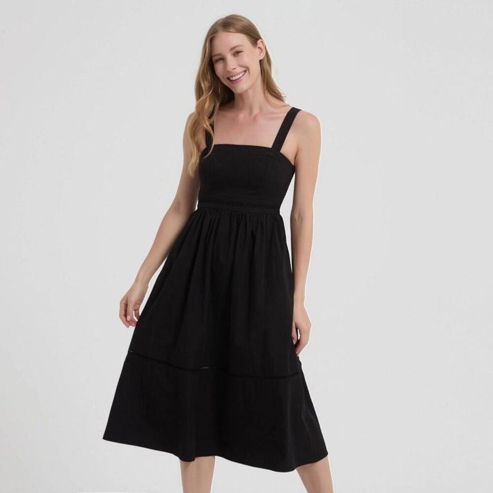 Women's Poplin Fit and Flare Midi A-Line Dress - A New Day Black XS